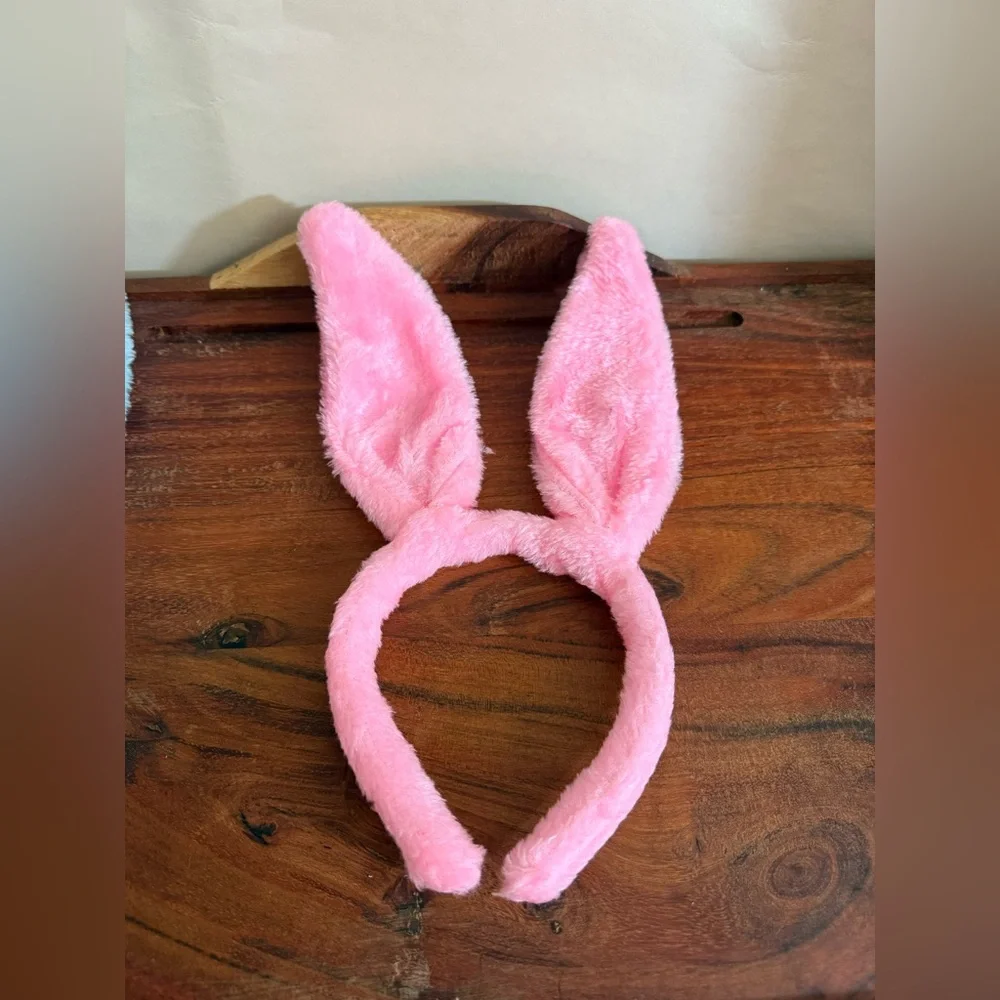 Set of Three Furry Bunny Ear Headbands Pink Blue Rabbit Ear Headbands Easter